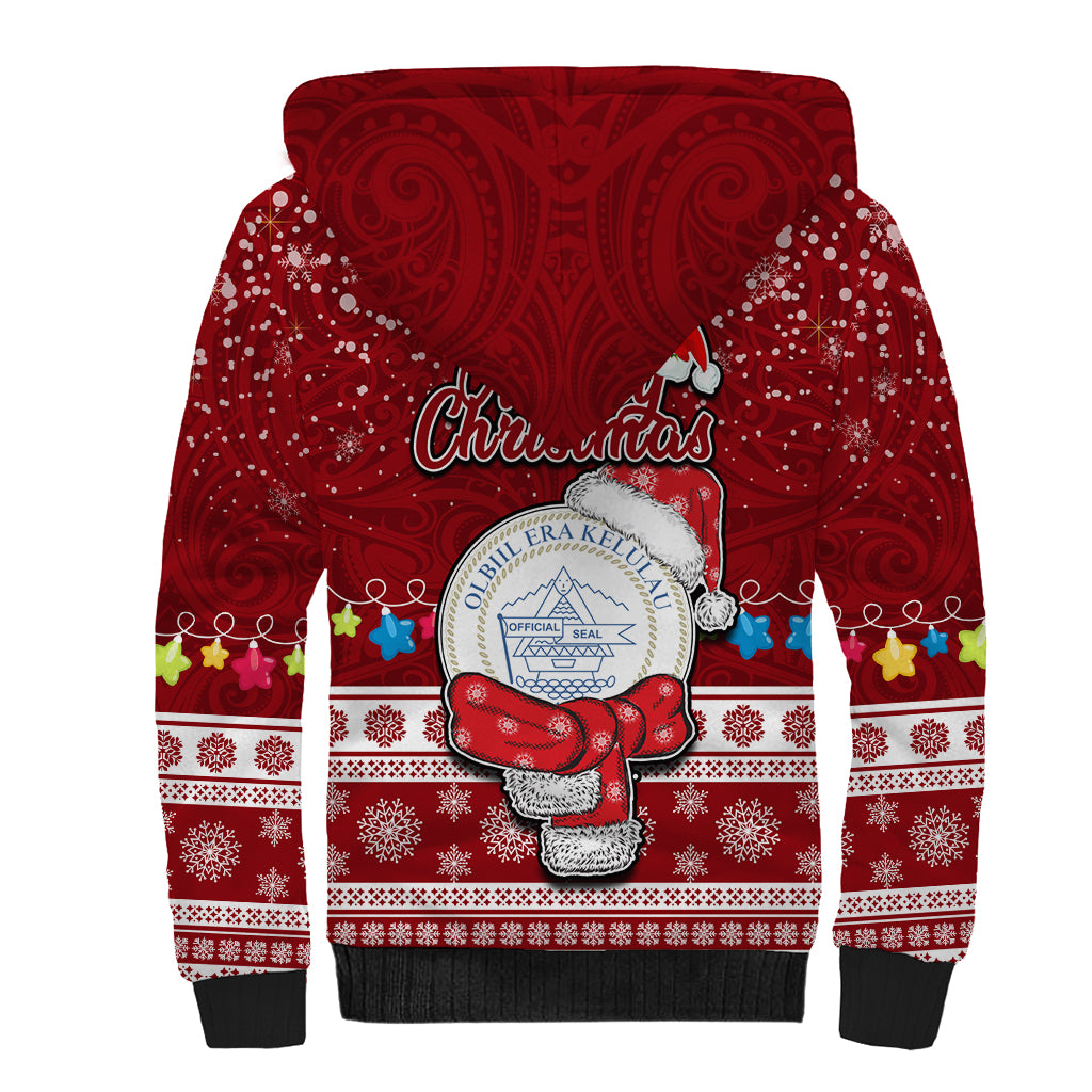 Palau Christmas Sherpa Hoodie Snowman and Palau Coat of Arms Maori Tribal Xmas Style LT03 - Polynesian Pride