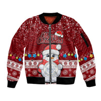 Palau Christmas Sleeve Zip Bomber Jacket Snowman and Palau Coat of Arms Maori Tribal Xmas Style LT03 Unisex Red - Polynesian Pride