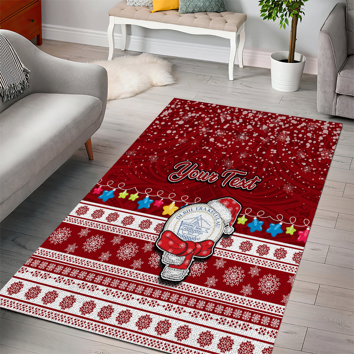 Personalised Palau Christmas Area Rug Snowman and Palau Coat of Arms Maori Tribal Xmas Style LT03 - Polynesian Pride