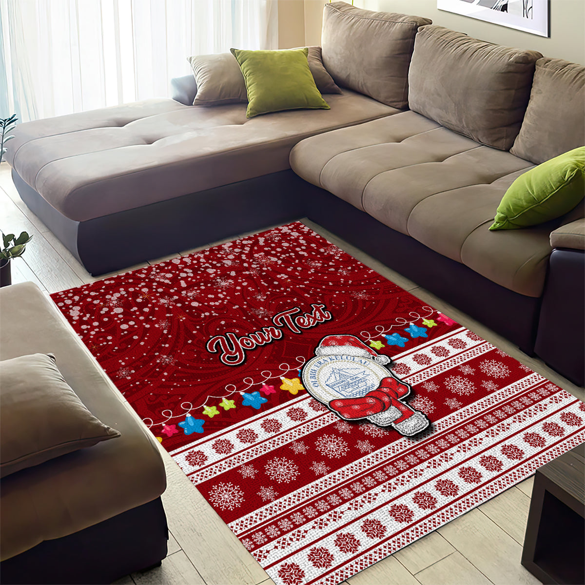 Personalised Palau Christmas Area Rug Snowman and Palau Coat of Arms Maori Tribal Xmas Style LT03 - Polynesian Pride