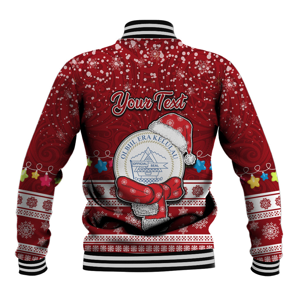 Personalised Palau Christmas Baseball Jacket Snowman and Palau Coat of Arms Maori Tribal Xmas Style LT03 - Polynesian Pride