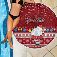 Personalised Palau Christmas Beach Blanket Snowman and Palau Coat of Arms Maori Tribal Xmas Style LT03 - Wonder Print Shop