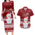 Personalised Palau Christmas Couples Matching Long Sleeve Bodycon Dress and Hawaiian Shirt Snowman and Palau Coat of Arms Maori Tribal Xmas Style LT03 Red - Polynesian Pride