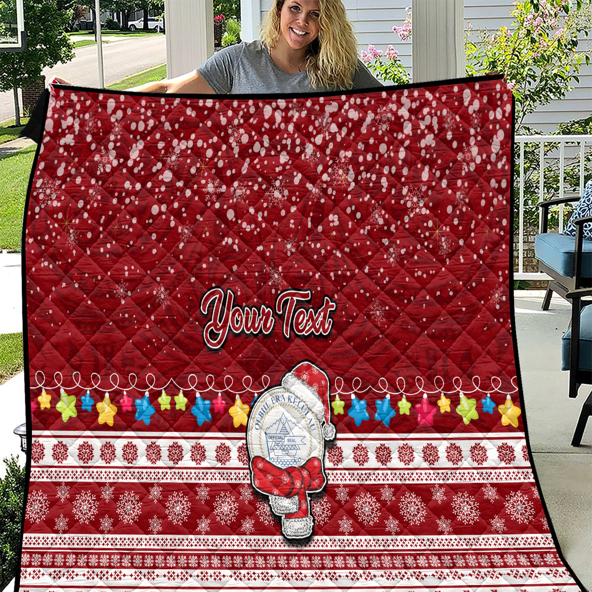 Personalised Palau Christmas Quilt Snowman and Palau Coat of Arms Maori Tribal Xmas Style LT03 Red - Polynesian Pride