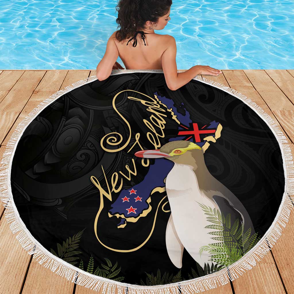 New Zealand Hoiho Beach Blanket Maori Art Tattoo and Silver Fern LT03 - Polynesian Pride