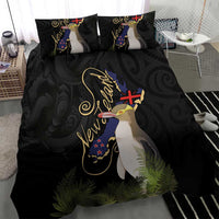 New Zealand Hoiho Bedding Set Maori Art Tattoo and Silver Fern