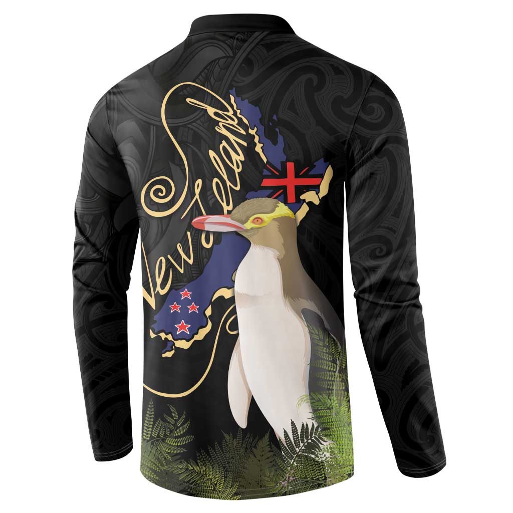New Zealand Hoiho Button Sweatshirt Maori Art Tattoo and Silver Fern LT03 - Polynesian Pride