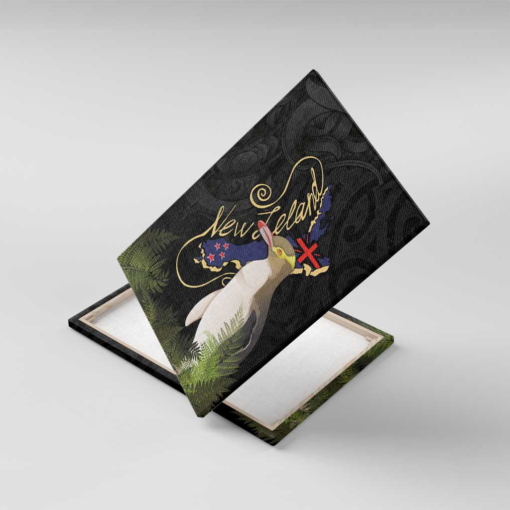 New Zealand Hoiho Canvas Wall Art Maori Art Tattoo and Silver Fern LT03 With Frame Black - Polynesian Pride