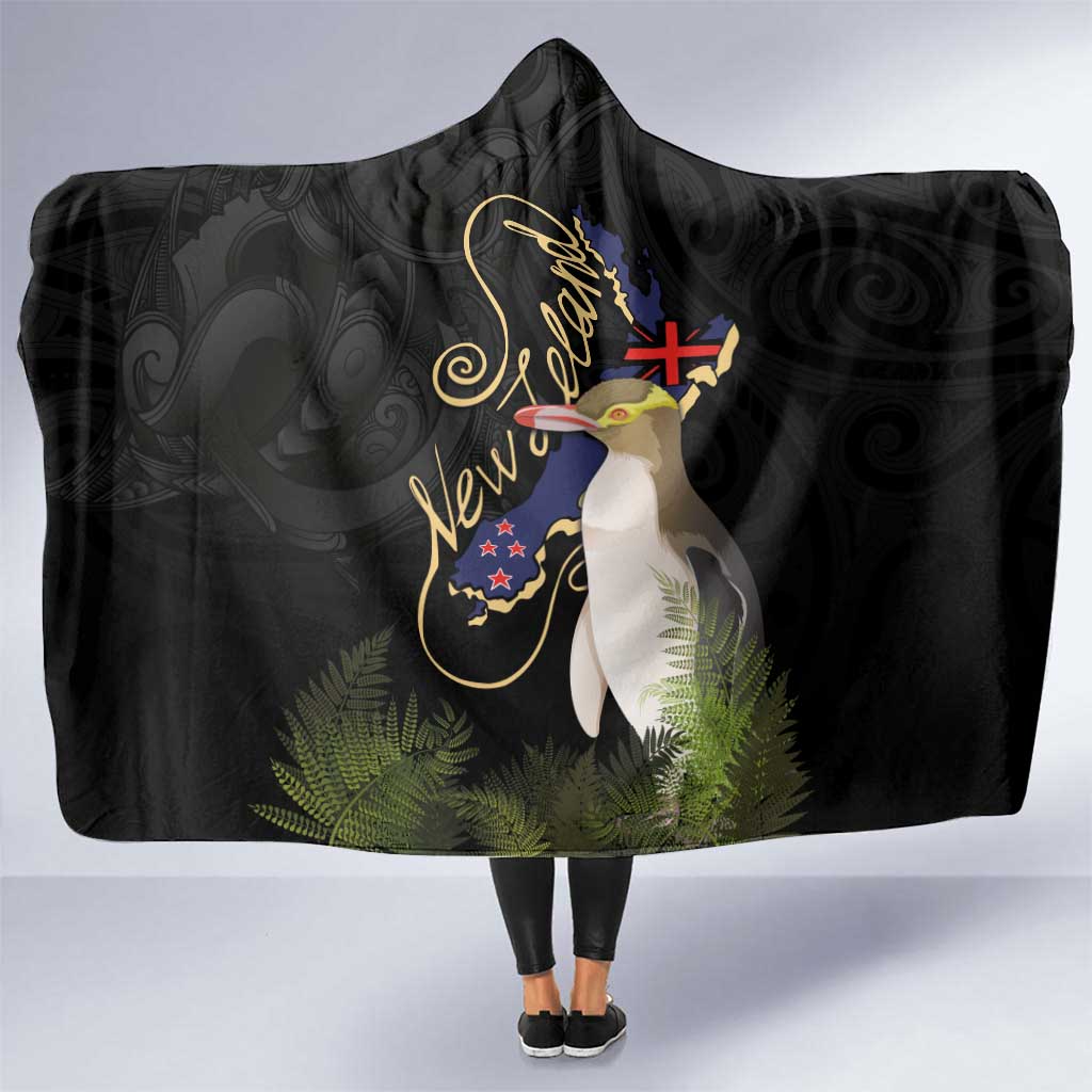 New Zealand Hoiho Hooded Blanket Maori Art Tattoo and Silver Fern