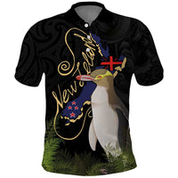 New Zealand Hoiho Polo Shirt Maori Art Tattoo and Silver Fern