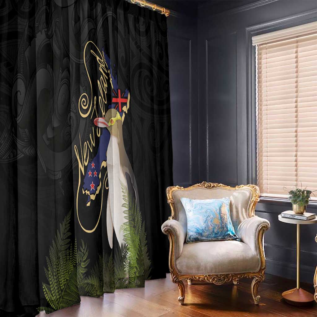 New Zealand Hoiho Window Curtain Maori Art Tattoo and Silver Fern LT03 - Polynesian Pride