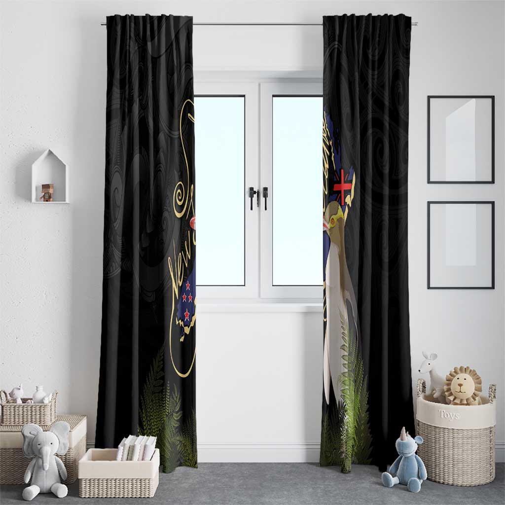 New Zealand Hoiho Window Curtain Maori Art Tattoo and Silver Fern LT03 - Polynesian Pride
