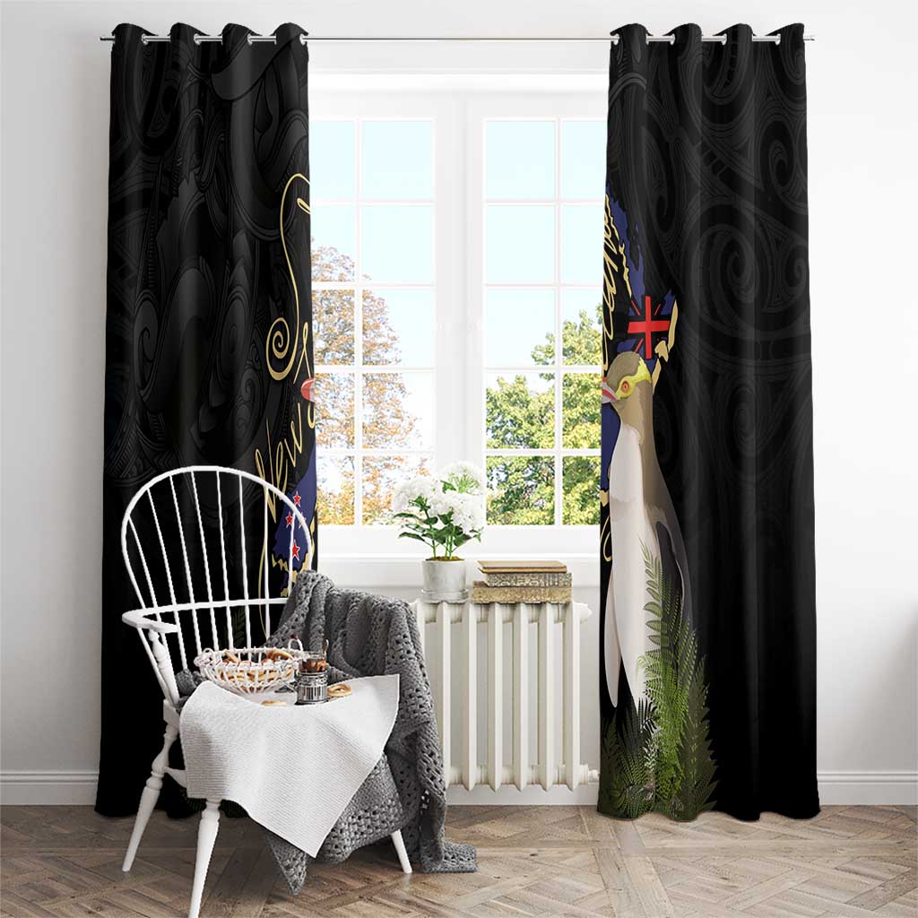 New Zealand Hoiho Window Curtain Maori Art Tattoo and Silver Fern LT03 - Polynesian Pride