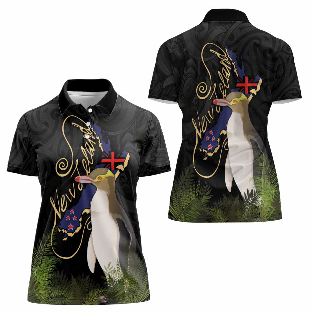 New Zealand Hoiho Women Polo Shirt Maori Art Tattoo and Silver Fern