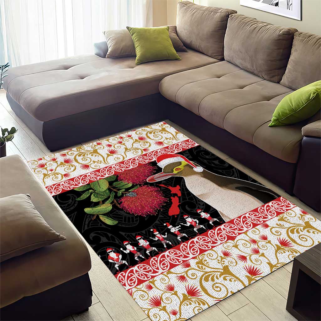 New Zealand Merry Christmas Area Rug Hoiho Xmas - Haka Dance and Pohutukawa