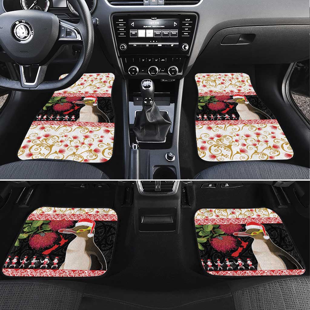 New Zealand Merry Christmas Car Mats Hoiho Xmas - Haka Dance and Pohutukawa LT03 Set 4pcs White - Polynesian Pride