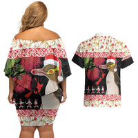 New Zealand Merry Christmas Couples Matching Off Shoulder Short Dress and Hawaiian Shirt Hoiho Xmas - Haka Dance and Pohutukawa