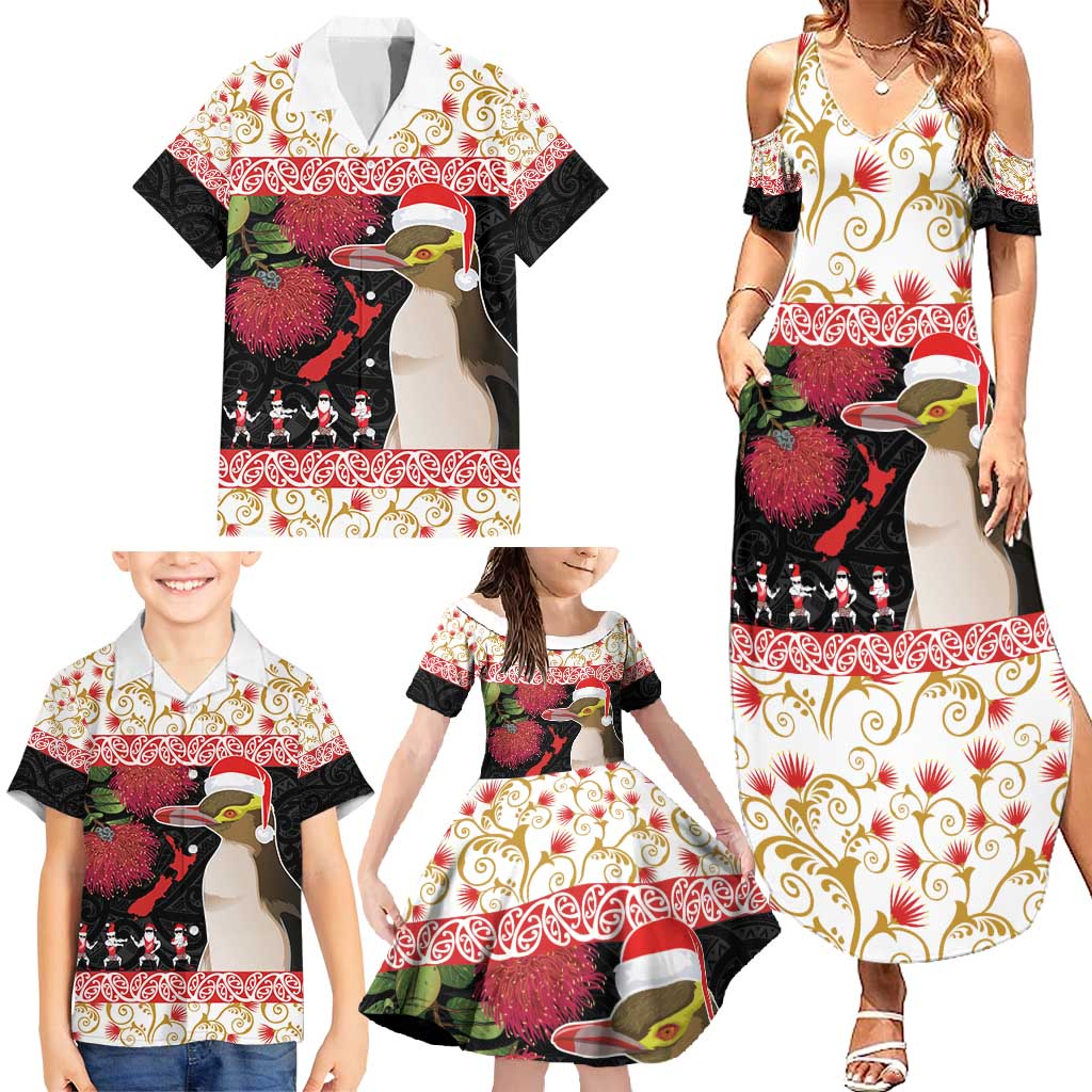 New Zealand Merry Christmas Family Matching Summer Maxi Dress and Hawaiian Shirt Hoiho Xmas - Haka Dance and Pohutukawa