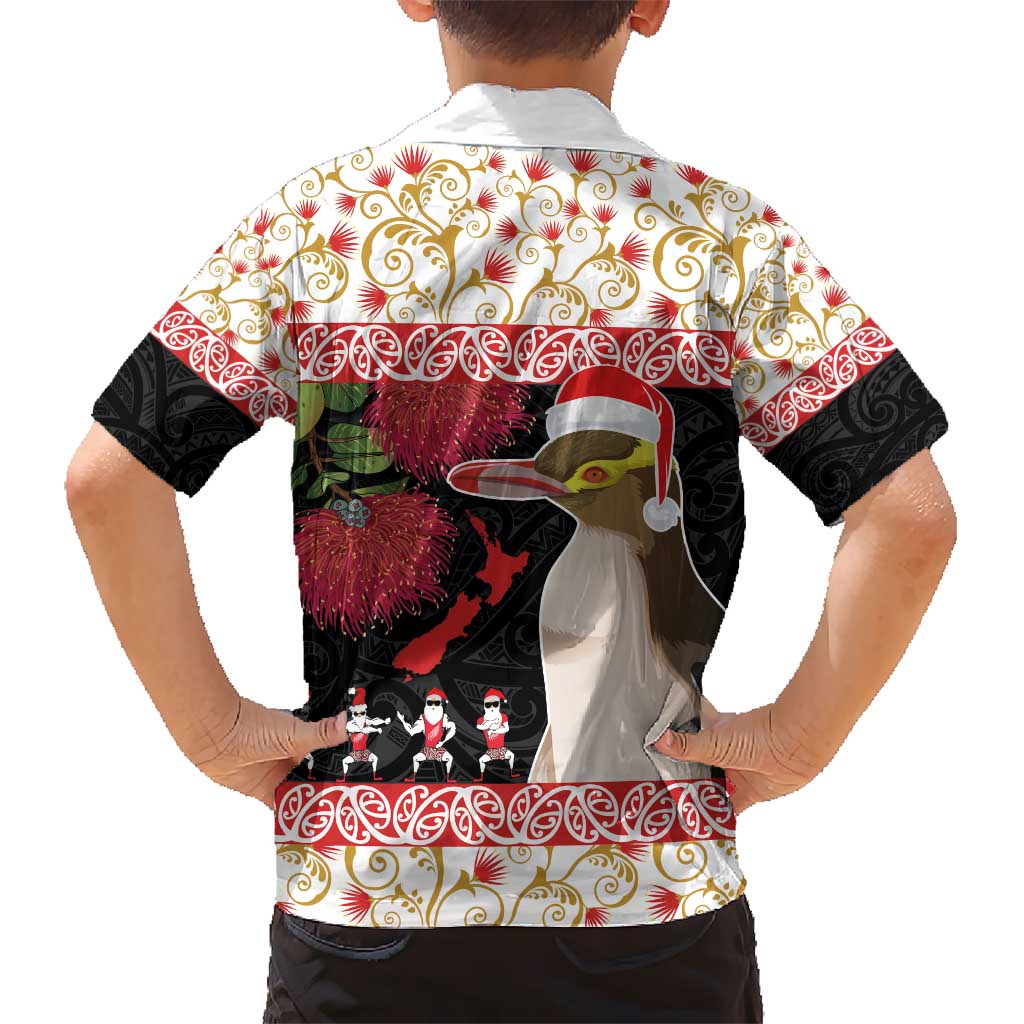 New Zealand Merry Christmas Kid Hawaiian Shirt Hoiho Xmas - Haka Dance and Pohutukawa