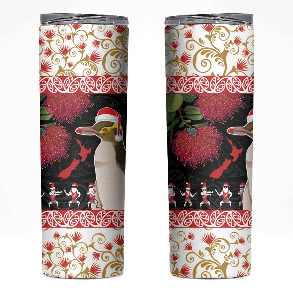 New Zealand Merry Christmas Skinny Tumbler Hoiho Xmas - Haka Dance and Pohutukawa