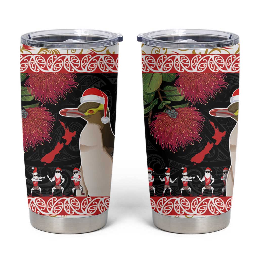 New Zealand Merry Christmas Tumbler Cup Hoiho Xmas - Haka Dance and Pohutukawa