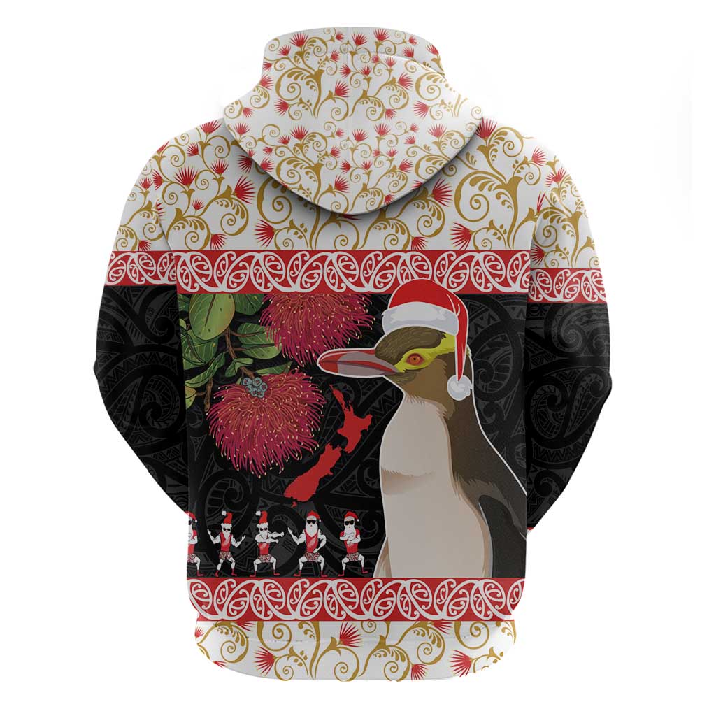 New Zealand Merry Christmas Zip Hoodie Hoiho Xmas - Haka Dance and Pohutukawa