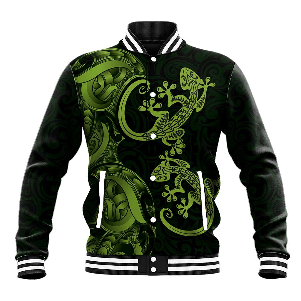 New Zealand Gecko Maori Art Tattoo Baseball Jacket LT03 Unisex Green - Polynesian Pride