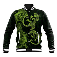 New Zealand Gecko Maori Art Tattoo Baseball Jacket LT03 Unisex Green - Polynesian Pride