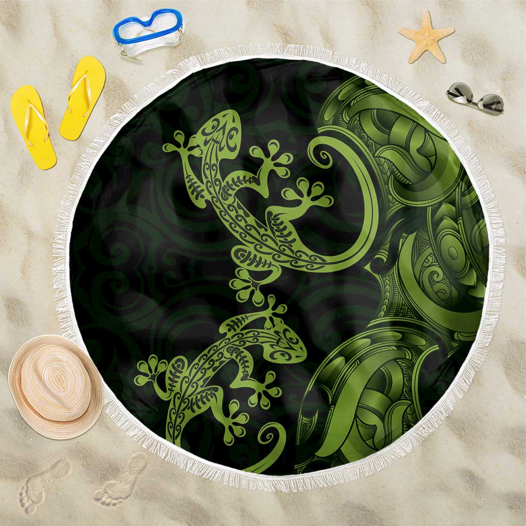 New Zealand Gecko Maori Art Tattoo Beach Blanket LT03 One Size 150cm Green - Polynesian Pride