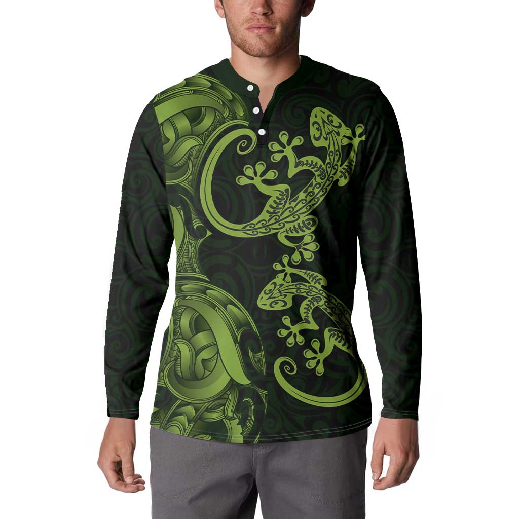 New Zealand Gecko Maori Art Tattoo Button Sweatshirt LT03 - Polynesian Pride