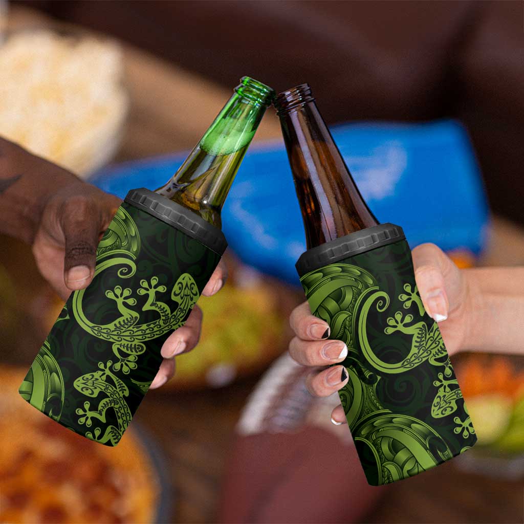 New Zealand Gecko Maori Art Tattoo 4 in 1 Can Cooler Tumbler