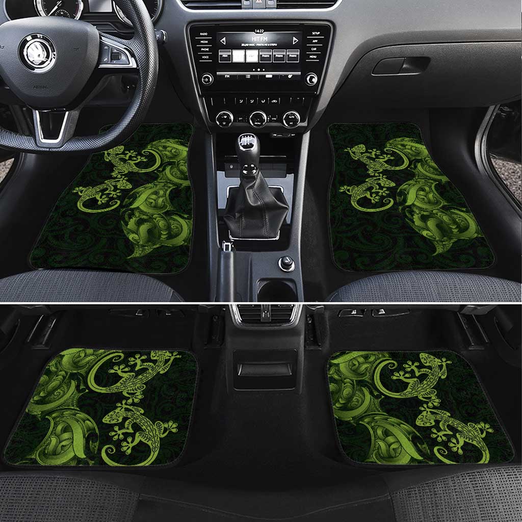 New Zealand Gecko Maori Art Tattoo Car Mats LT03 Set 4pcs Green - Polynesian Pride