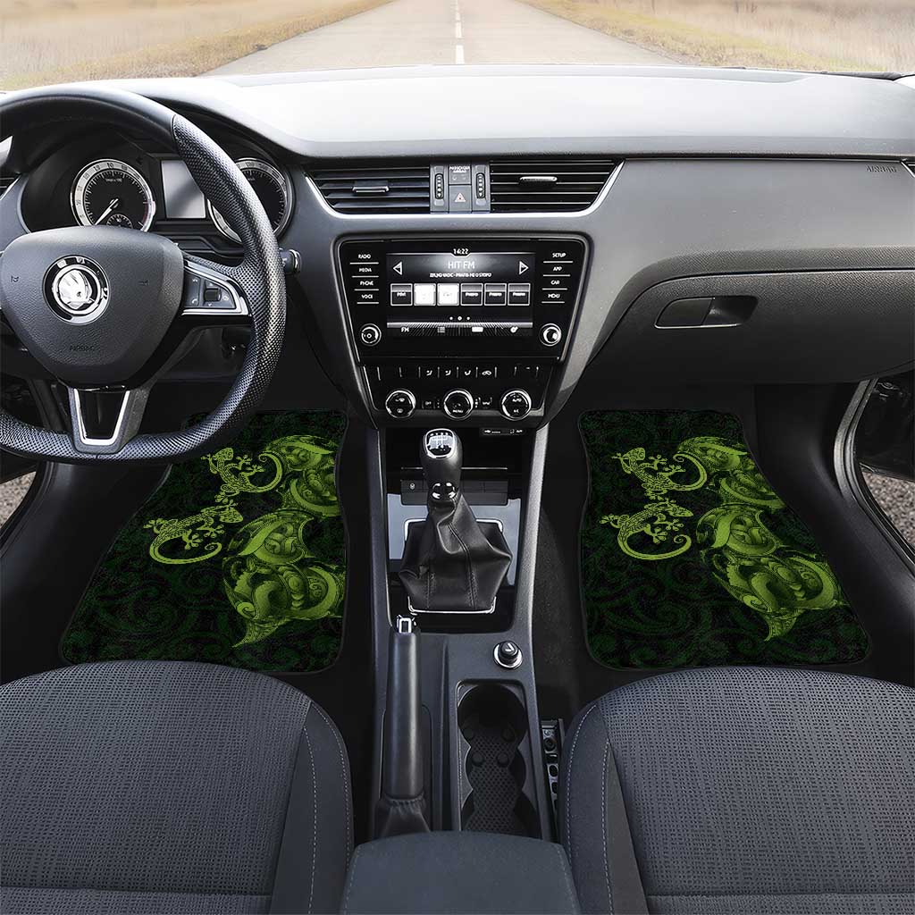 New Zealand Gecko Maori Art Tattoo Car Mats LT03 Set 2pcs - Front Green - Polynesian Pride