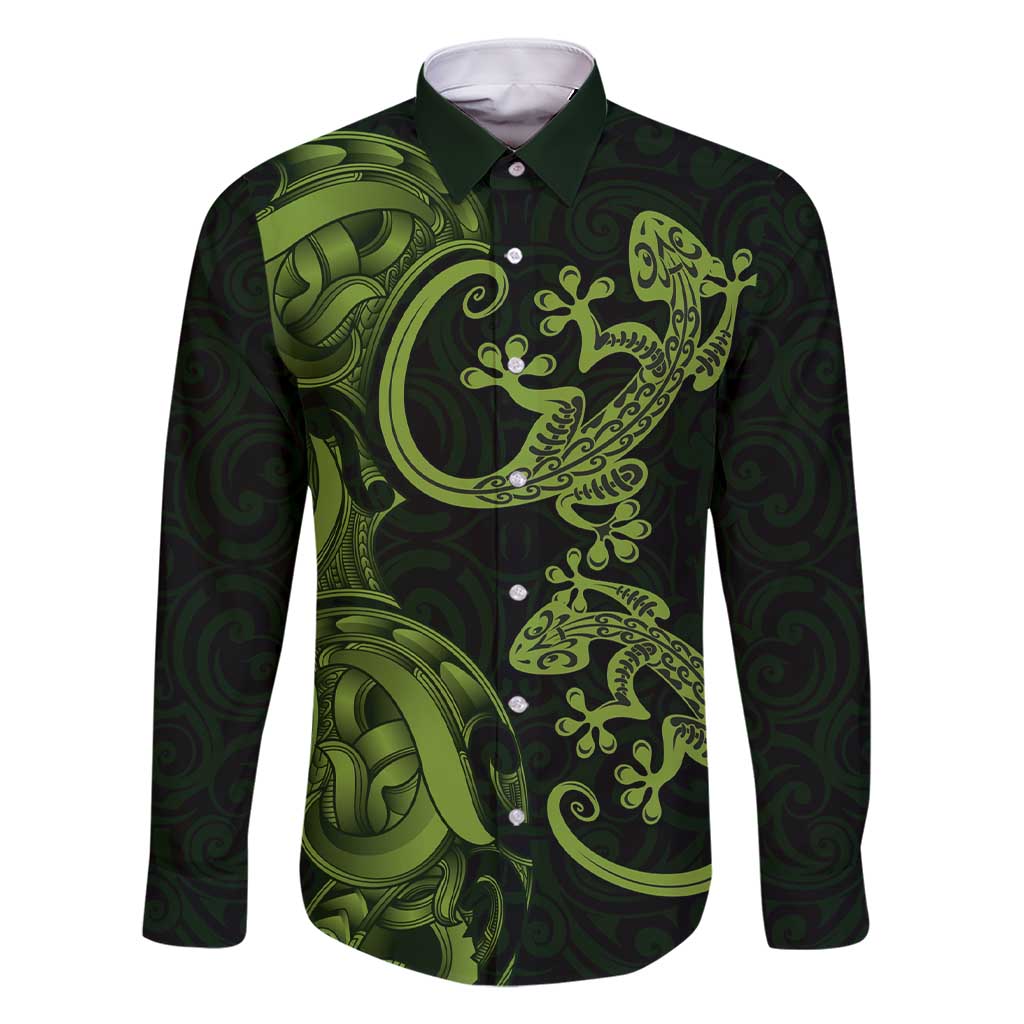 New Zealand Gecko Maori Art Tattoo Family Matching Short Sleeve Bodycon Dress and Hawaiian Shirt