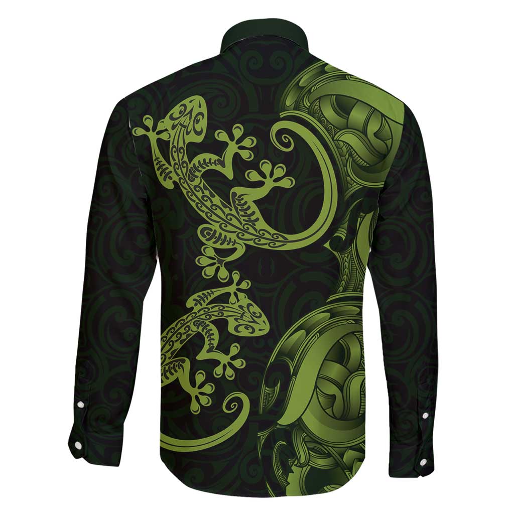 New Zealand Gecko Maori Art Tattoo Family Matching Short Sleeve Bodycon Dress and Hawaiian Shirt