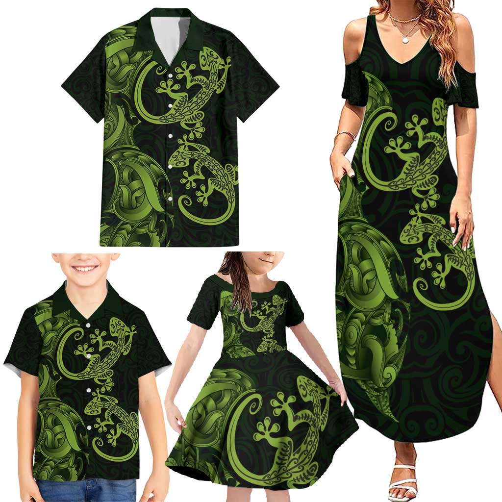 New Zealand Gecko Maori Art Tattoo Family Matching Summer Maxi Dress and Hawaiian Shirt LT03 - Polynesian Pride