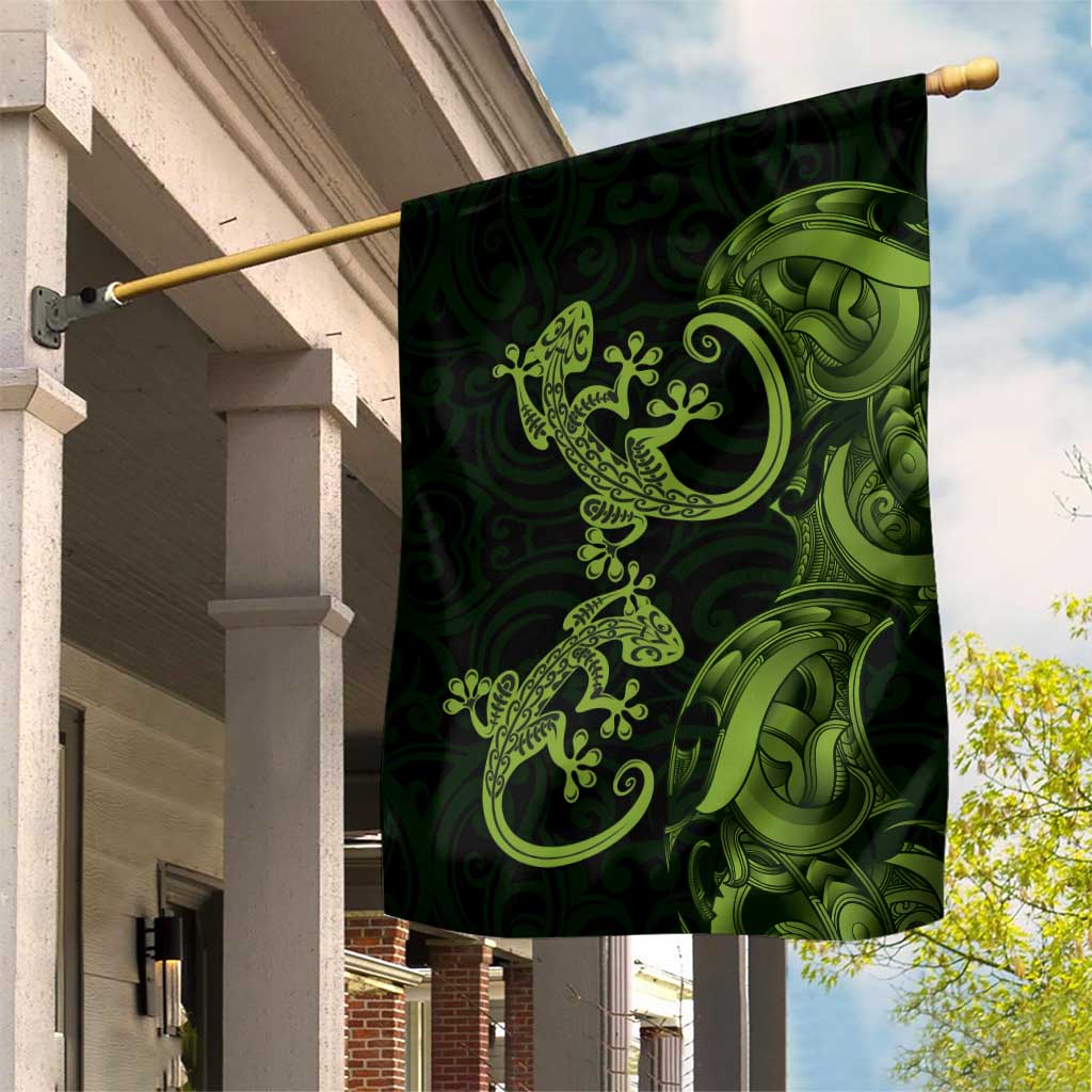 New Zealand Gecko Maori Art Tattoo Garden Flag LT03 House Flag Green - Polynesian Pride