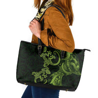 New Zealand Gecko Maori Art Tattoo Leather Tote Bag LT03 Green - Polynesian Pride