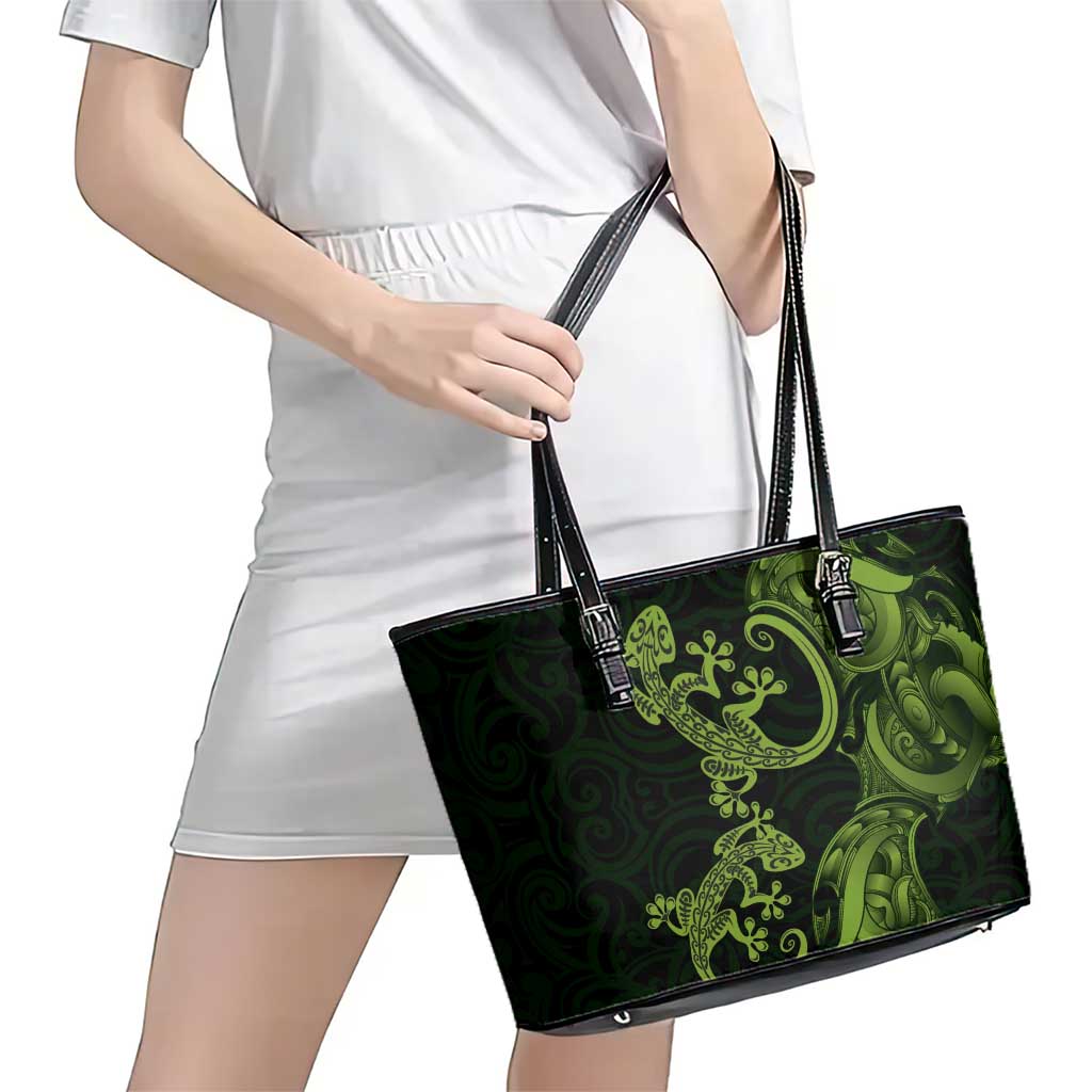 New Zealand Gecko Maori Art Tattoo Leather Tote Bag LT03 - Polynesian Pride