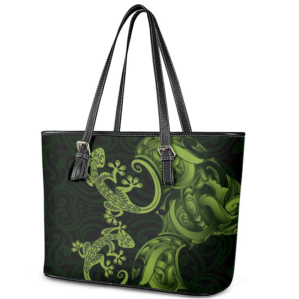 New Zealand Gecko Maori Art Tattoo Leather Tote Bag LT03 - Polynesian Pride