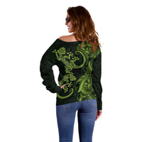New Zealand Gecko Maori Art Tattoo Off Shoulder Sweater