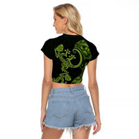 New Zealand Gecko Maori Art Tattoo Raglan Cropped T Shirt LT03 - Polynesian Pride