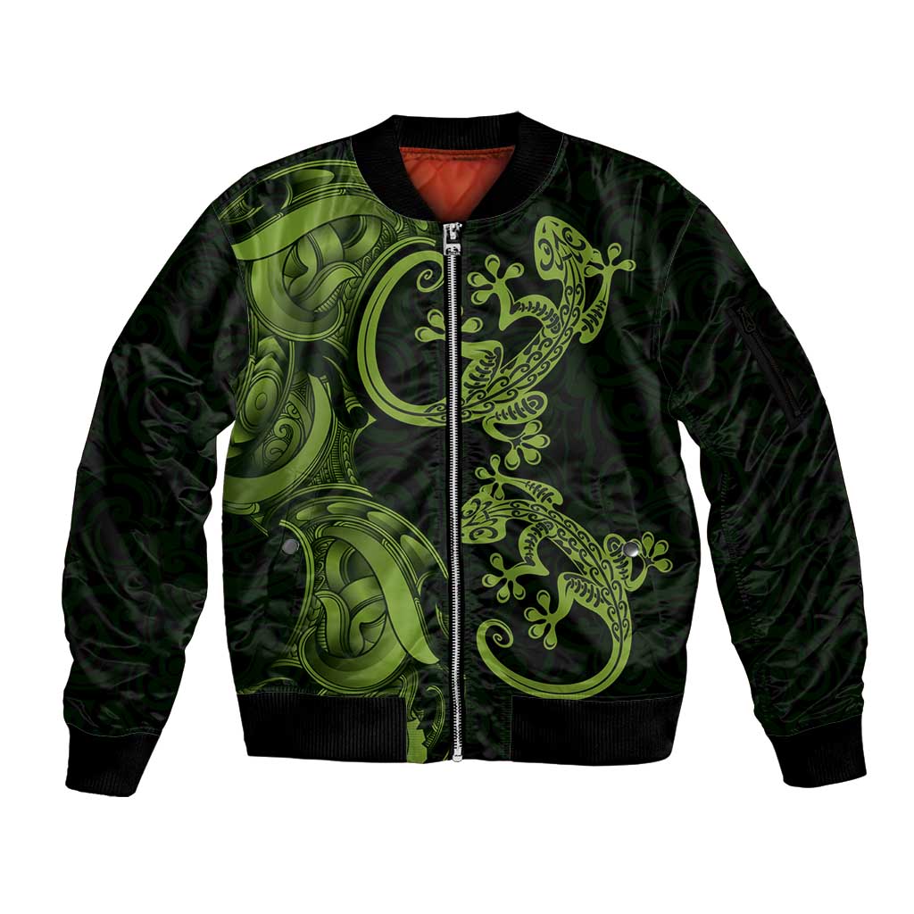 New Zealand Gecko Maori Art Tattoo Sleeve Zip Bomber Jacket