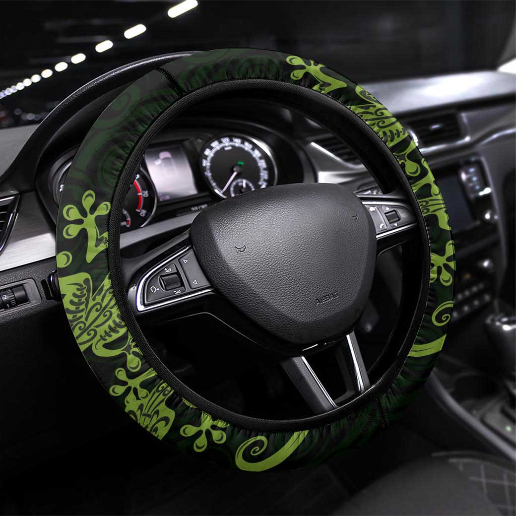 New Zealand Gecko Maori Art Tattoo Steering Wheel Cover LT03 Universal Fit Green - Polynesian Pride