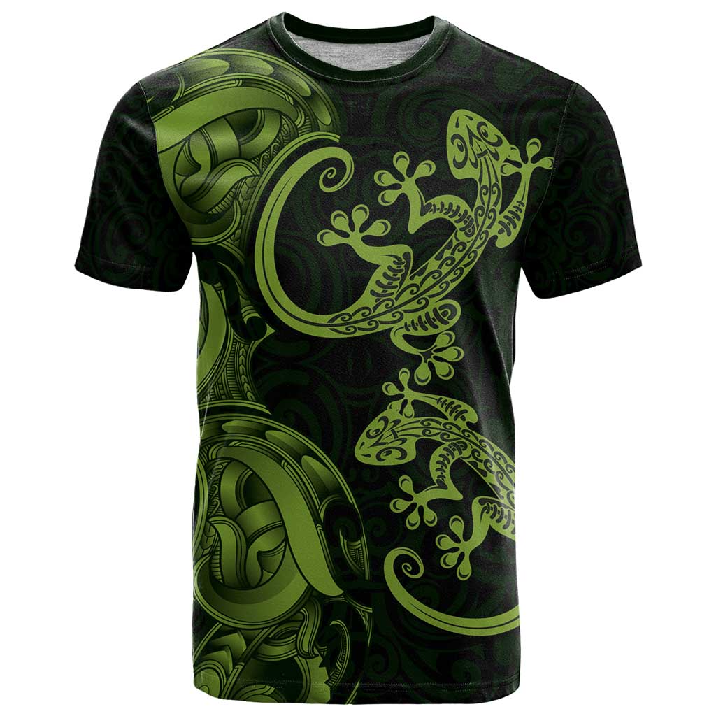 New Zealand Gecko Maori Art Tattoo T Shirt LT03 Green - Polynesian Pride