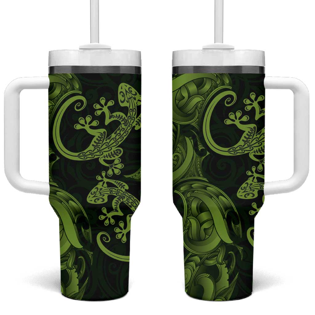 New Zealand Gecko Maori Art Tattoo Tumbler With Handle LT03 One Size: 40 oz Green - Polynesian Pride