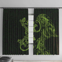 New Zealand Gecko Maori Art Tattoo Window Curtain LT03 With Hooks Green - Polynesian Pride