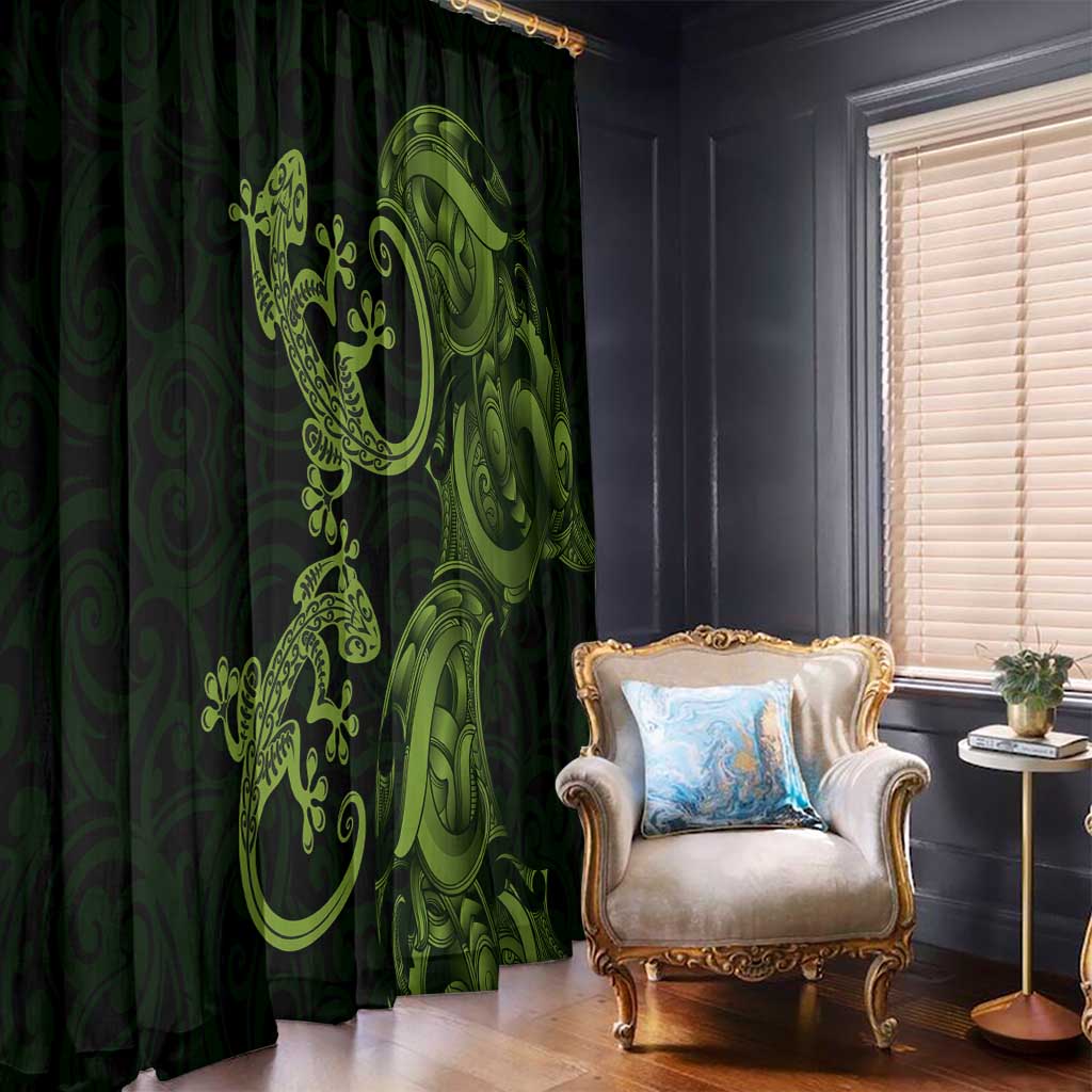 New Zealand Gecko Maori Art Tattoo Window Curtain LT03 - Polynesian Pride