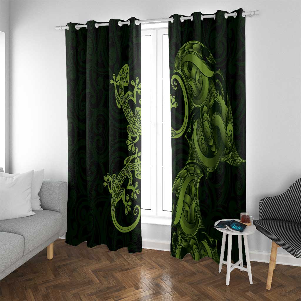 New Zealand Gecko Maori Art Tattoo Window Curtain LT03 With Grommets Green - Polynesian Pride
