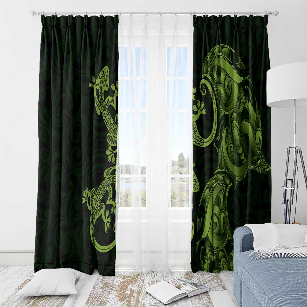 New Zealand Gecko Maori Art Tattoo Window Curtain LT03 - Polynesian Pride